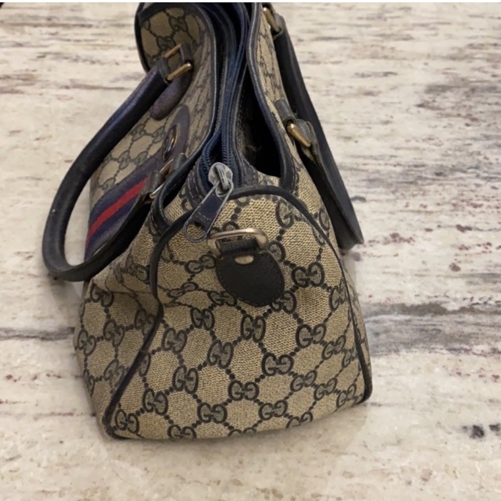 Gucci • vintage monogram navy gray Boston Ophidia satchel purse bag - Picture 4 of 10